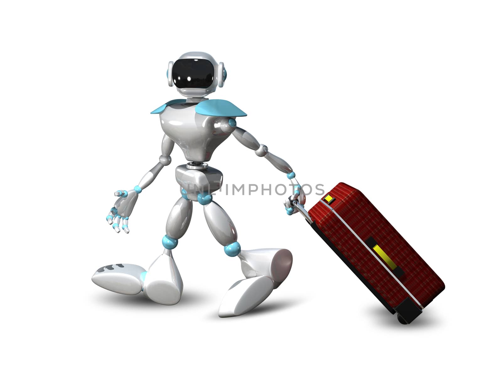 3D Illustration of a Robot with a Suitcase by brux