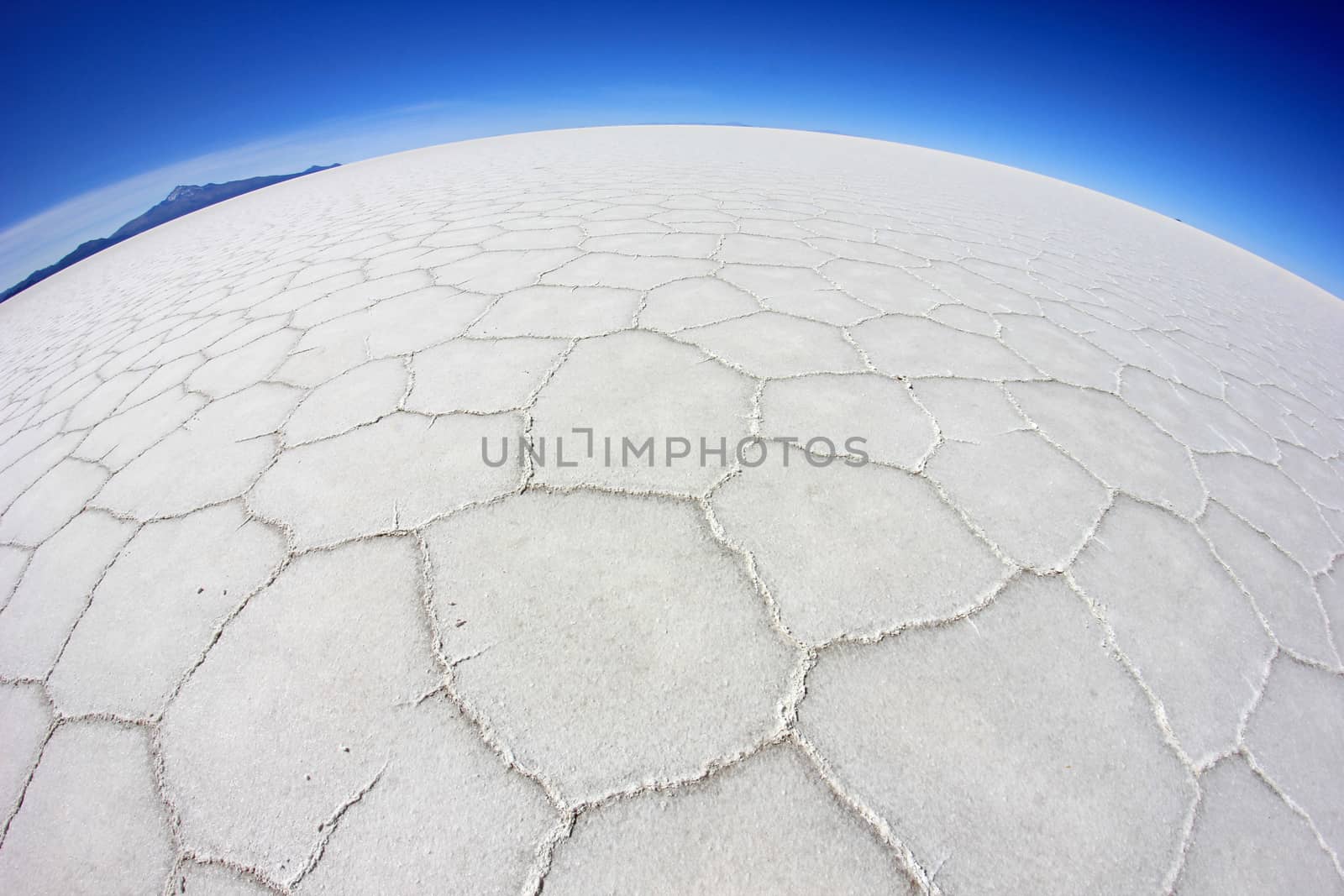 Salar de Uyuni, salt lake, is largest salt flat in the world, altiplano, Bolivia, South America, fisheye perspective