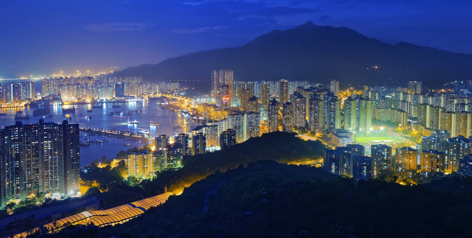 Hong Kong Tuen Mun skyline and South China sea by cozyta