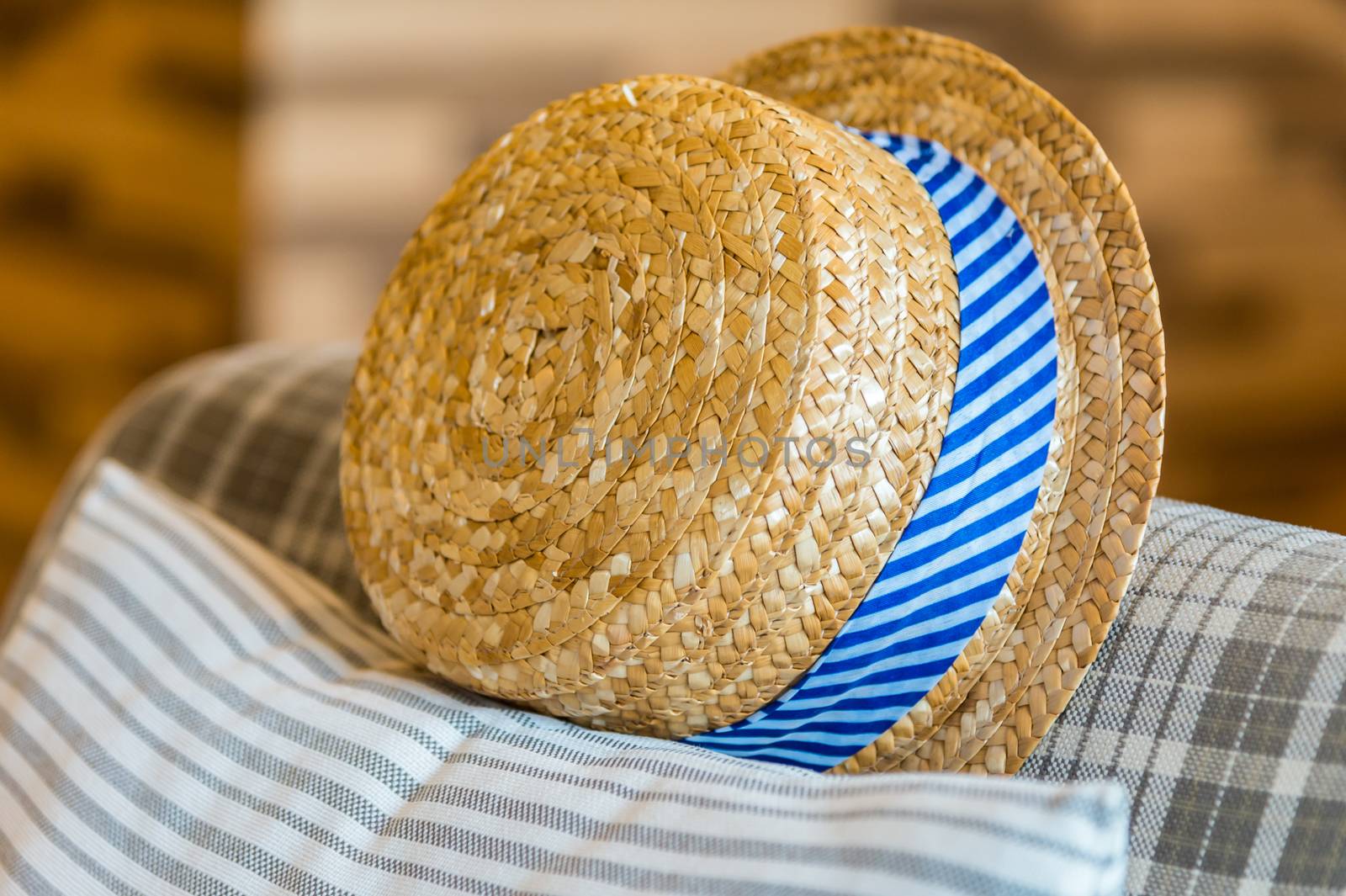 Woven hat on the sofa