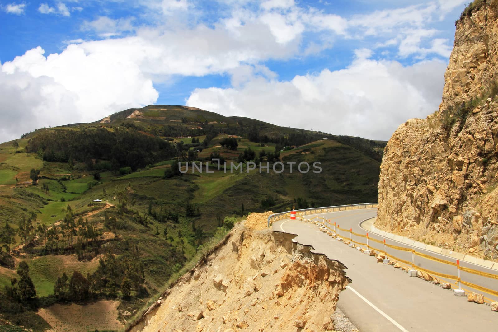 Broken road in the peruvian mountains near Cajamarca