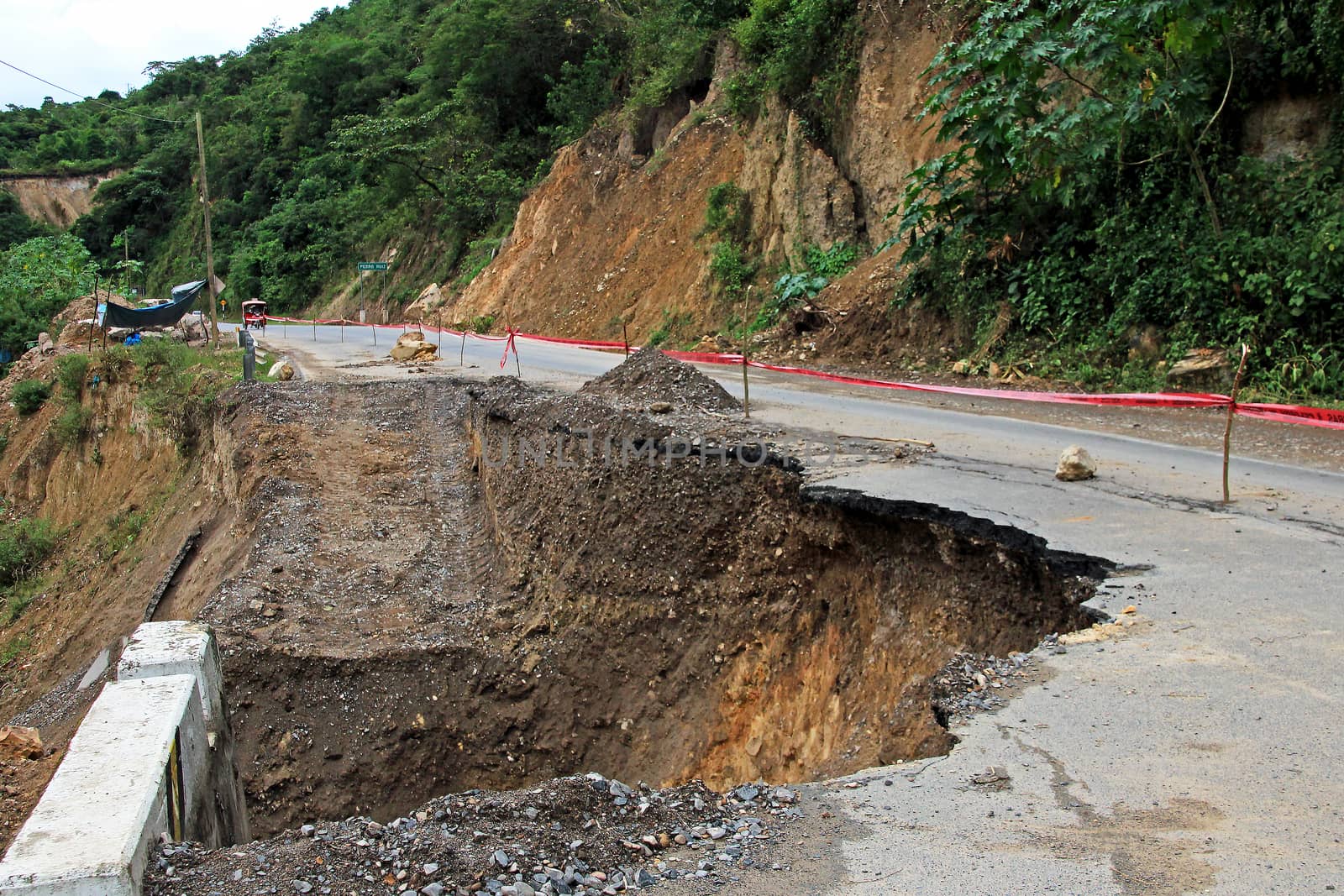 Broken road in the peruvian mountains near Cajamarca