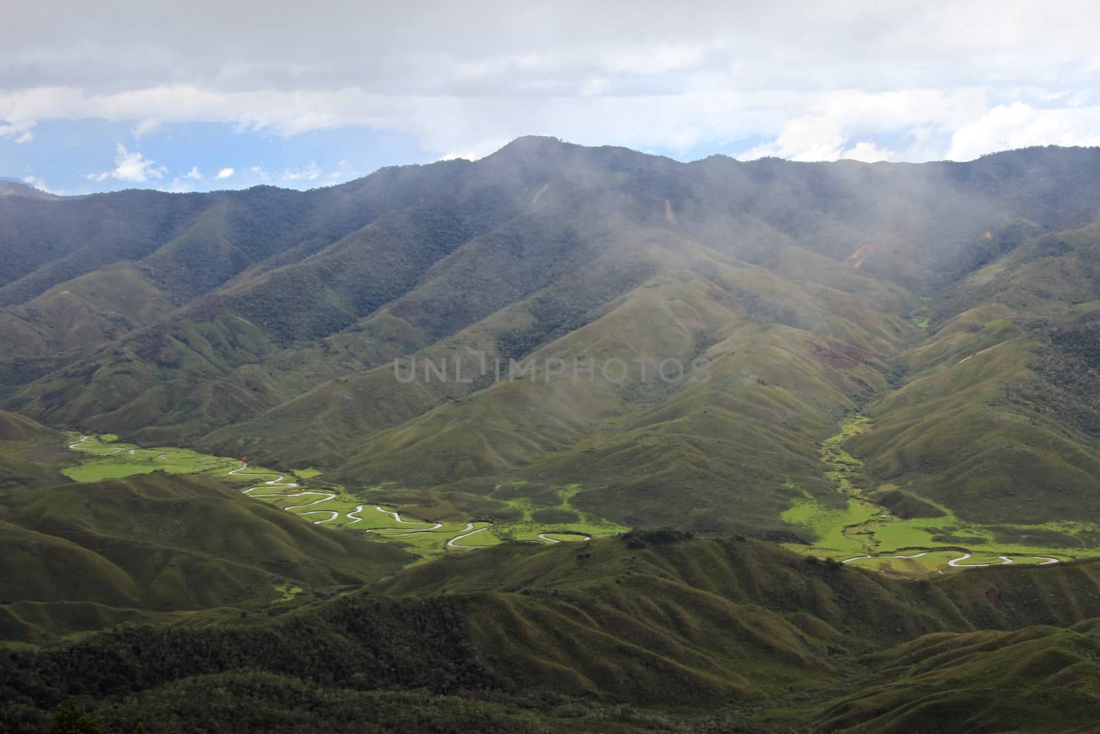 River meandering in Huaylla Belen Valley, northern Peru near Chachapoyas. Nice light and peaceful scenery.