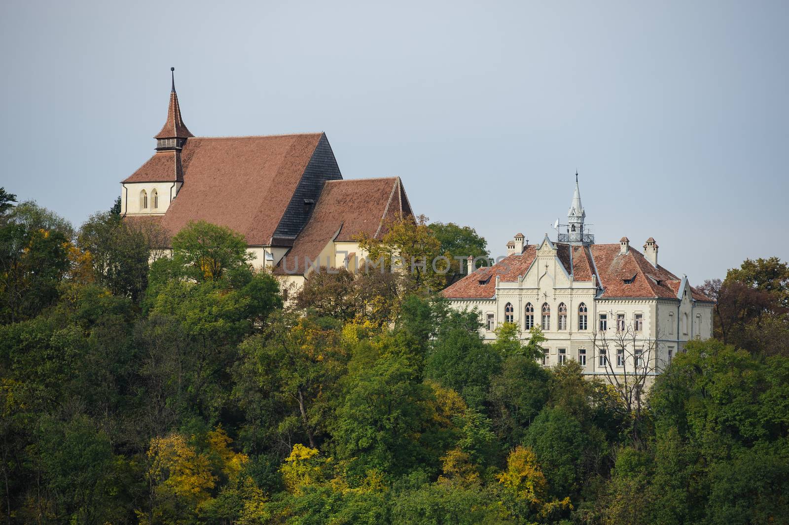 View of the cityscape and architecture in Sighisoara town, Romania