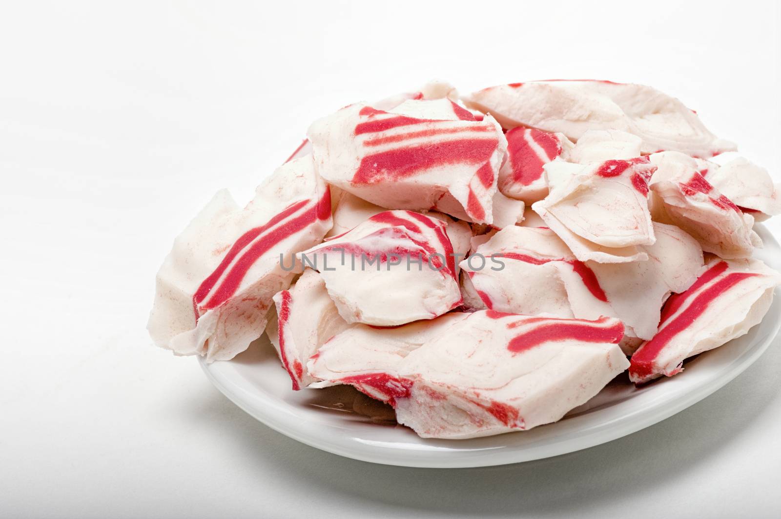 white with red roasted chunks of crab meat isolate