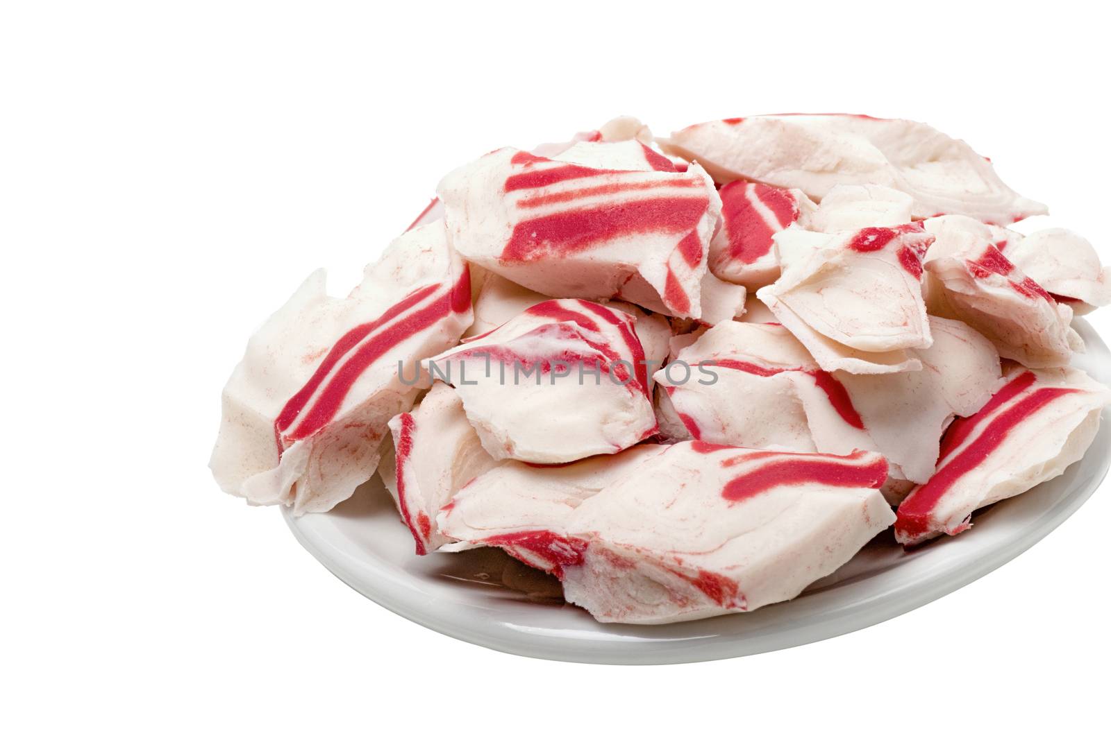 white with red roasted chunks of crab meat isolate