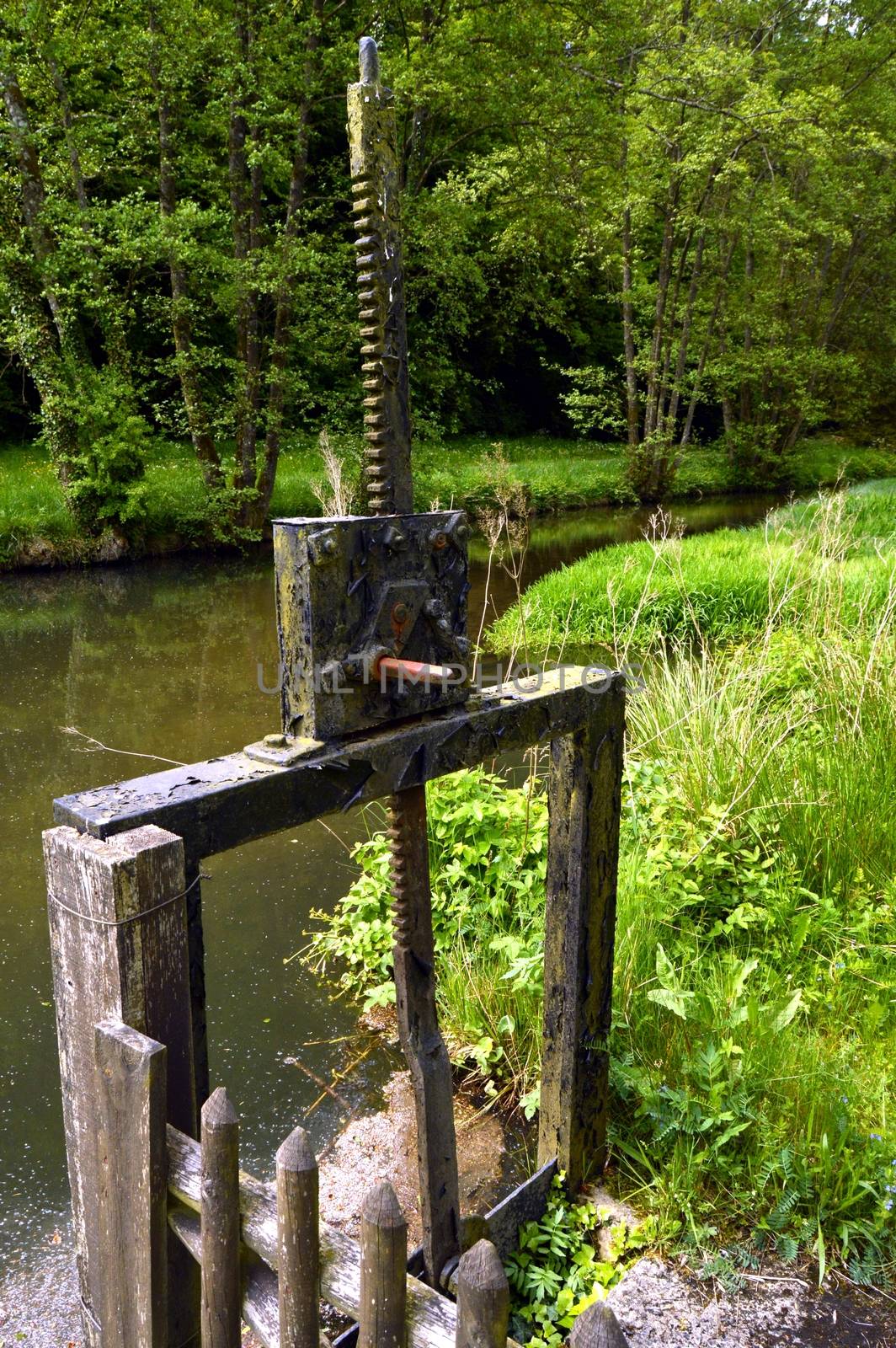 Small lock on a small black brook of color.