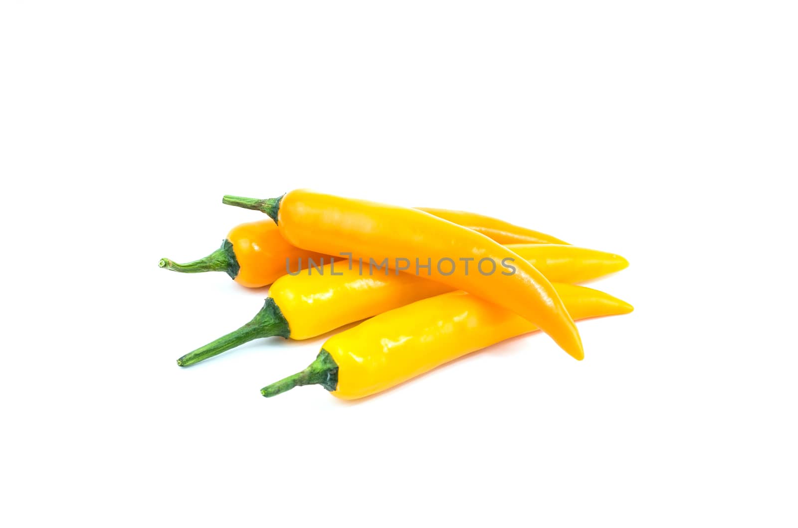Yellow chilli pepper on white background. by koson