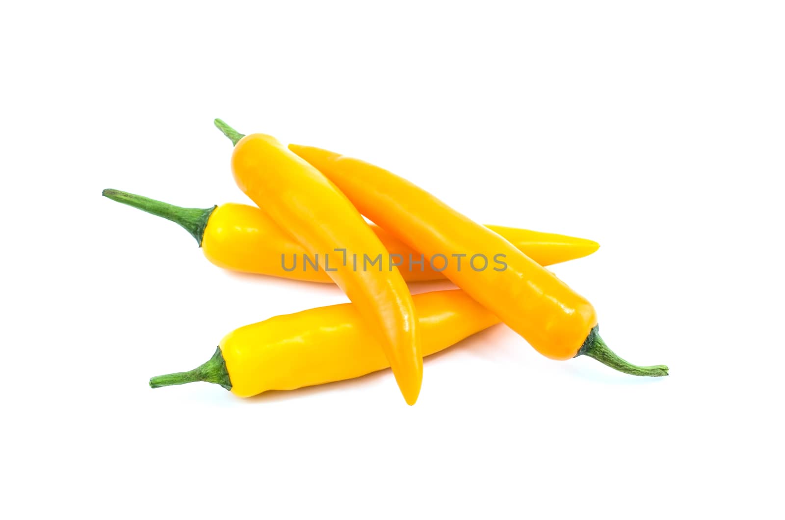 Yellow chilli pepper on white background. by koson