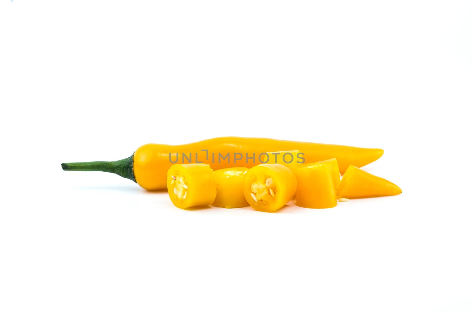 Yellow chilli pepper isolated on white background.