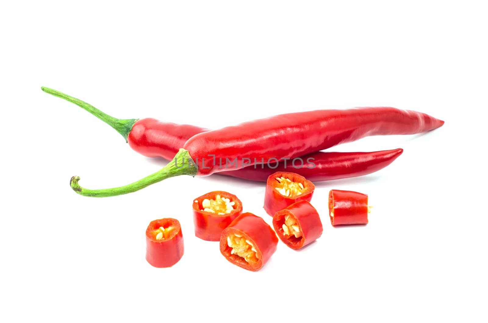 Red chilli pepper isolated on white background.
