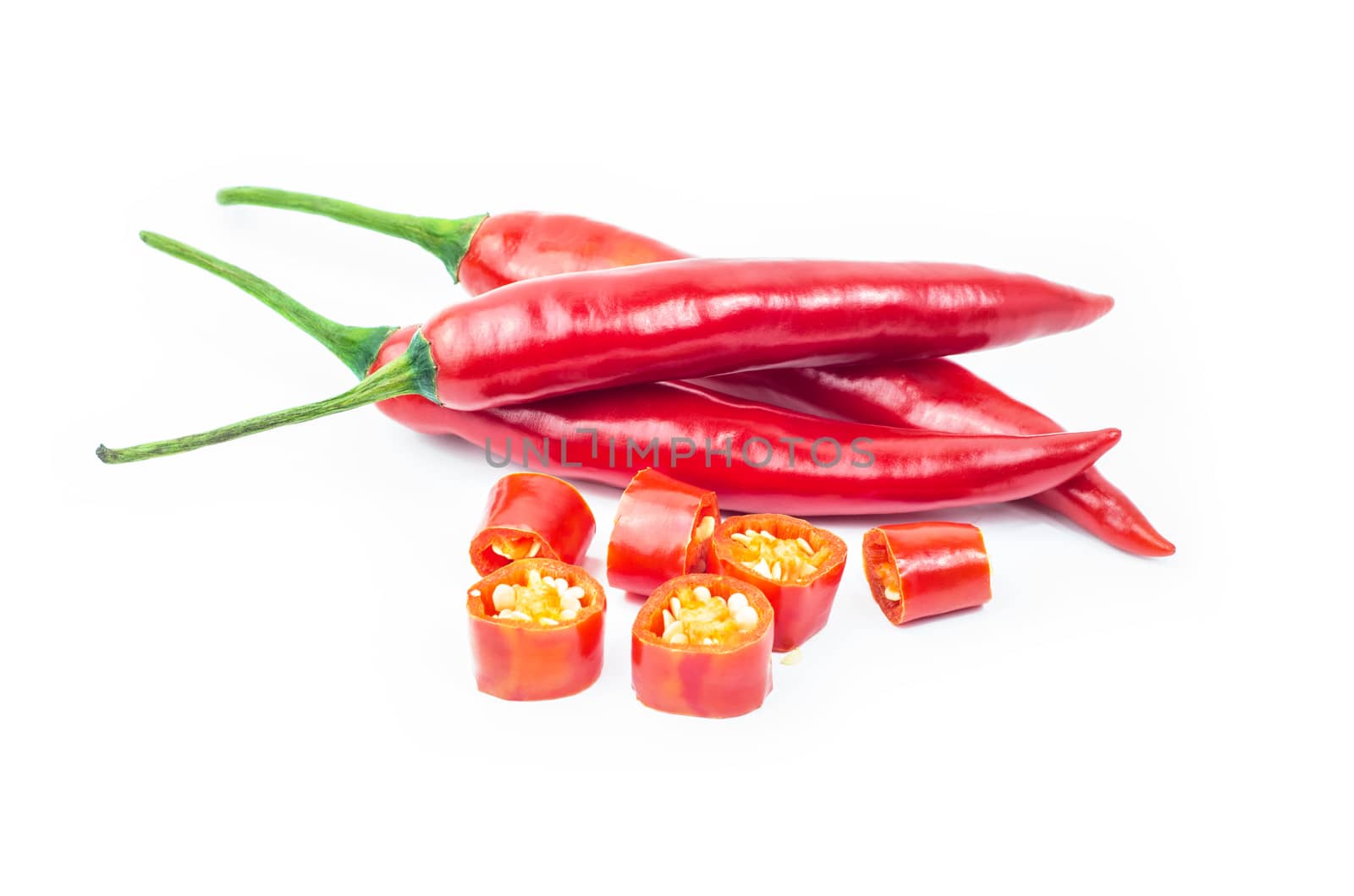 Red chilli pepper on white background. by koson