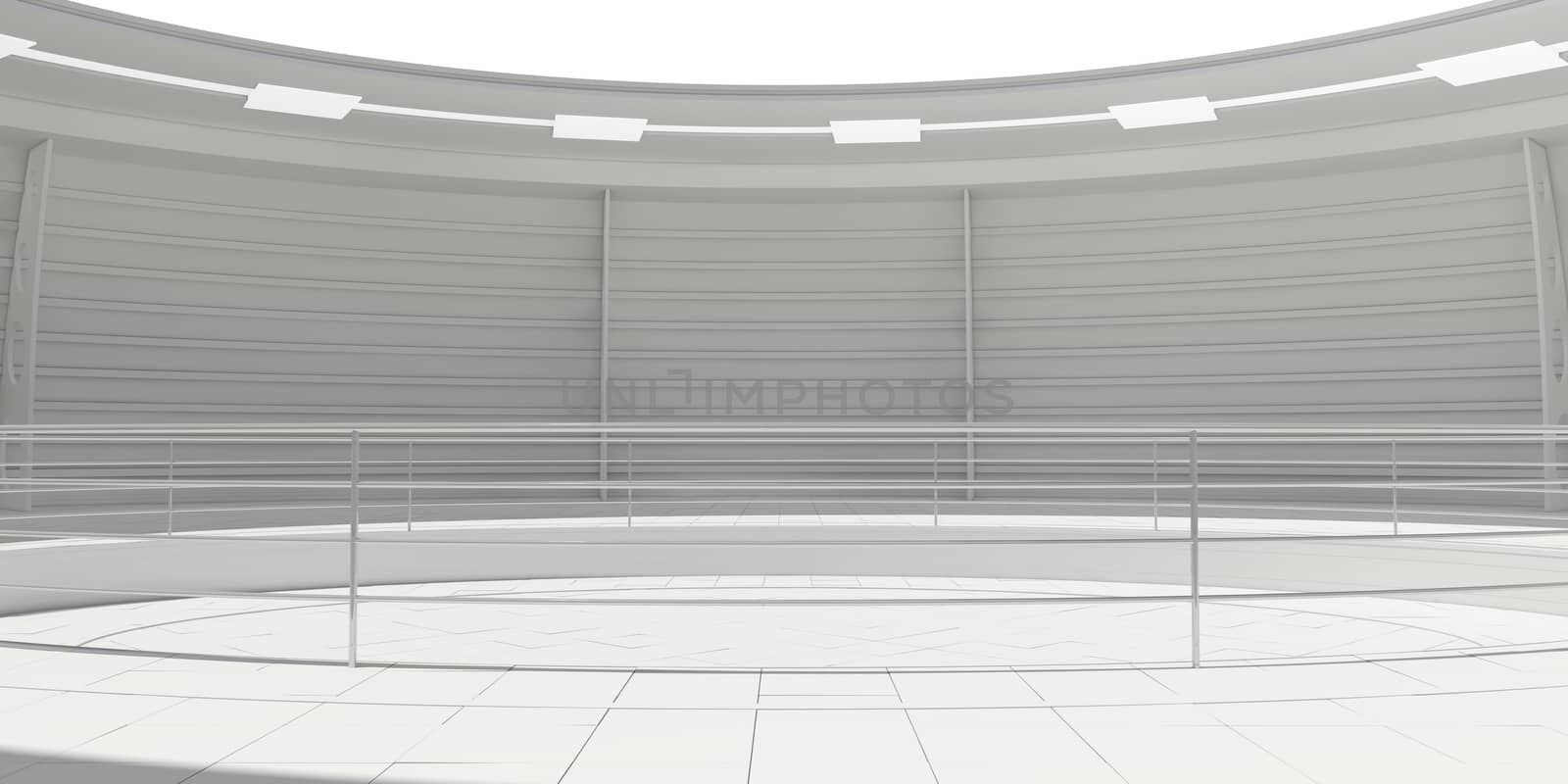 Empty white modern futuristic room. 3D rendering