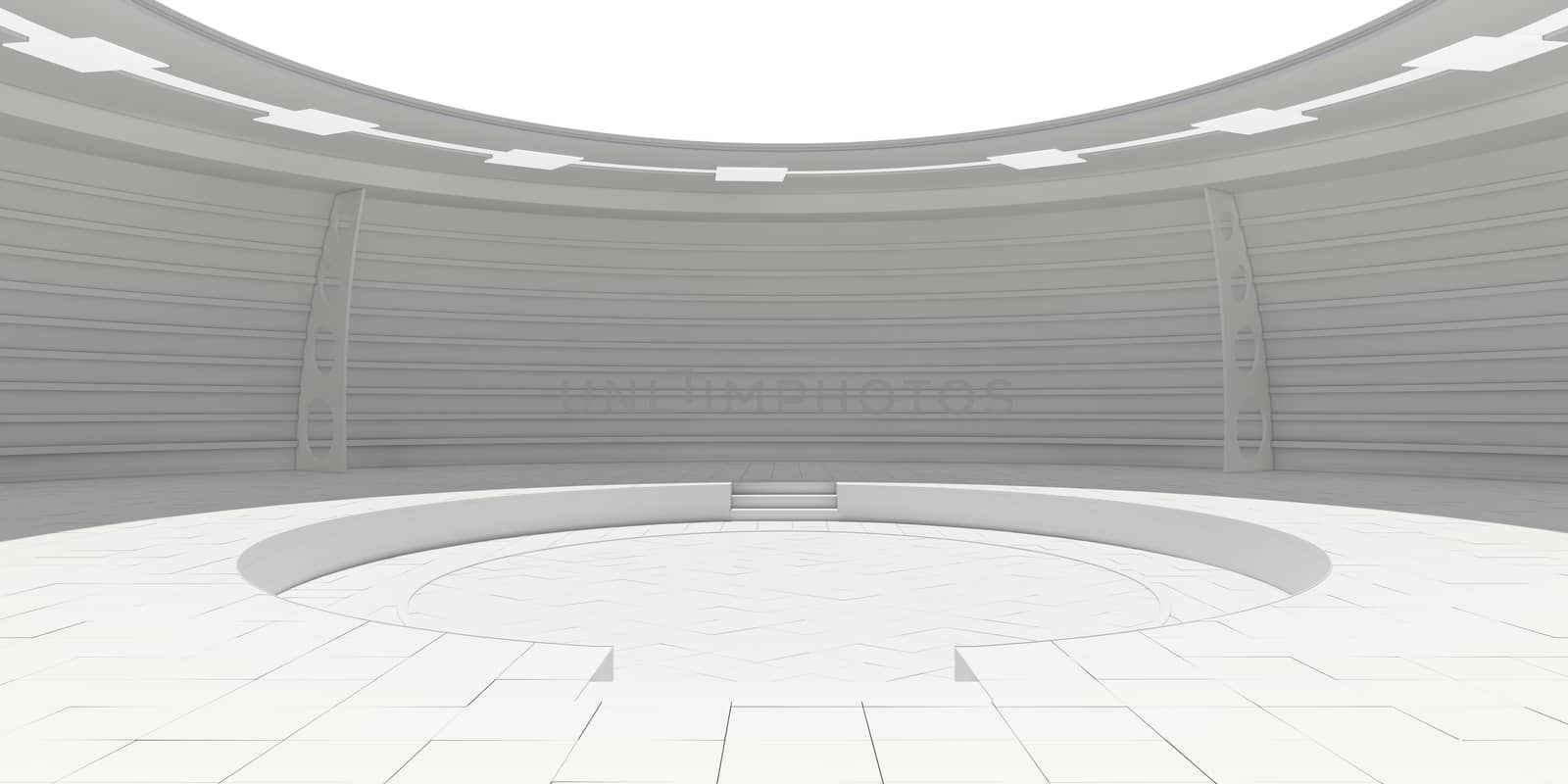 Empty white modern futuristic room. 3D rendering