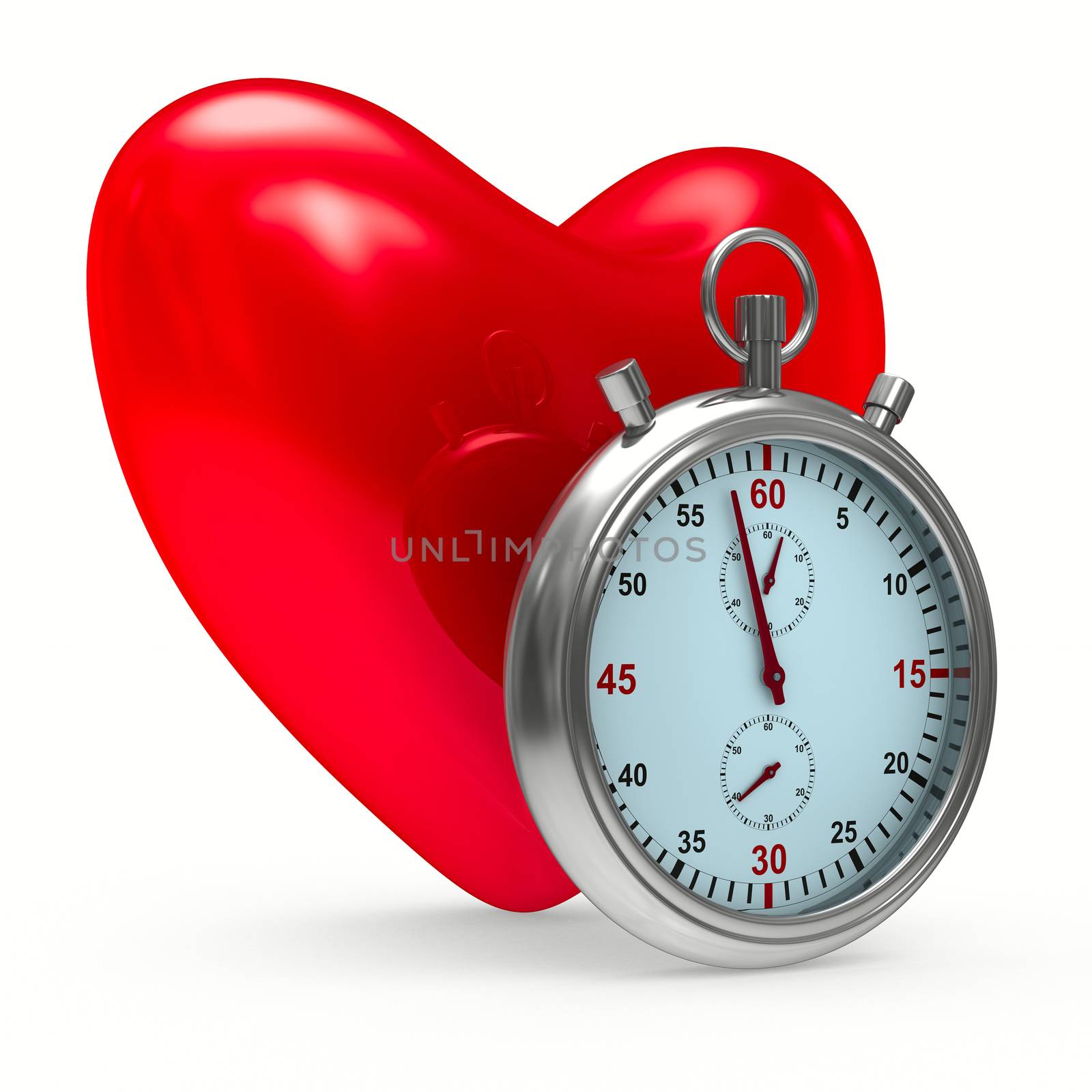 heart and stop watch on white background. Isolated 3D image by ISerg