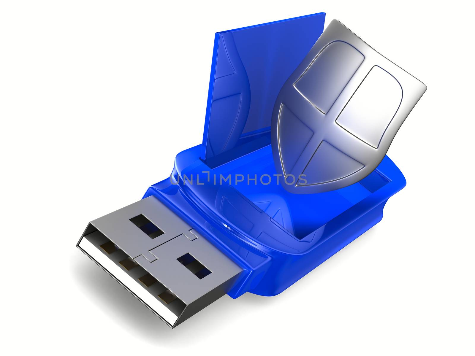 usb flash drive on white background. Isolated 3D image