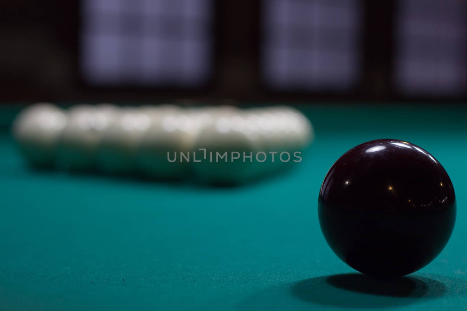 Russian billiards,  black and white balls on green table cloth