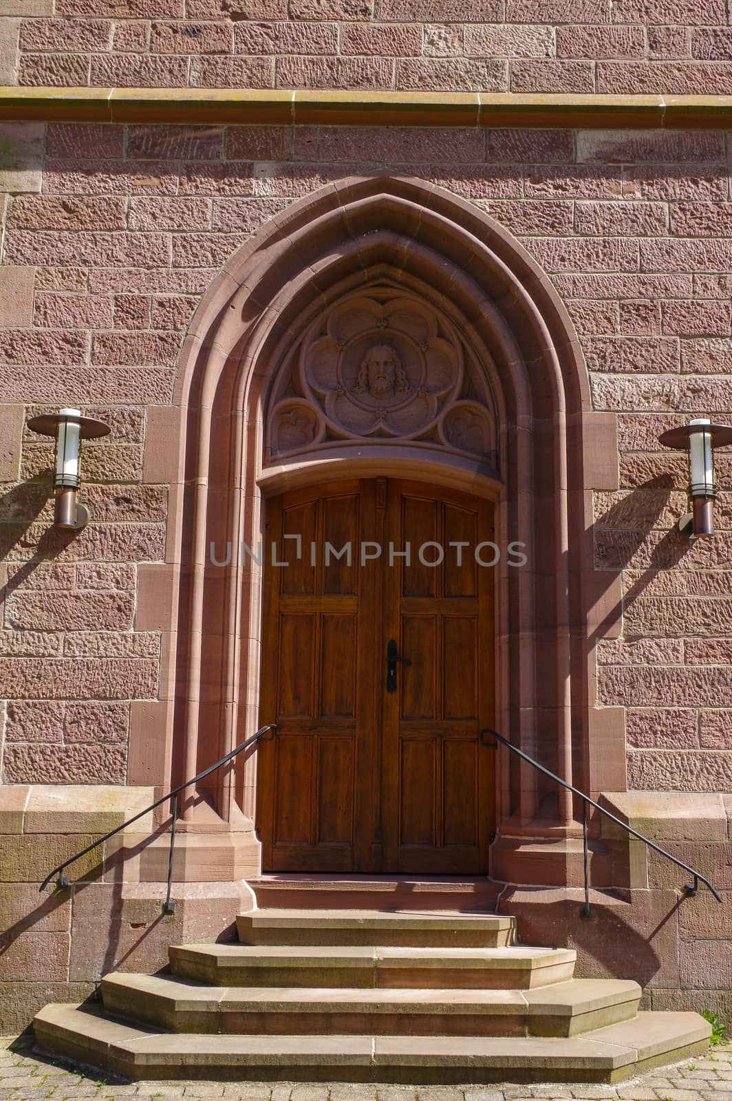 a frontal view to a entrance in the St. Bonifatius catolic church, Bad Wildbad, Germany