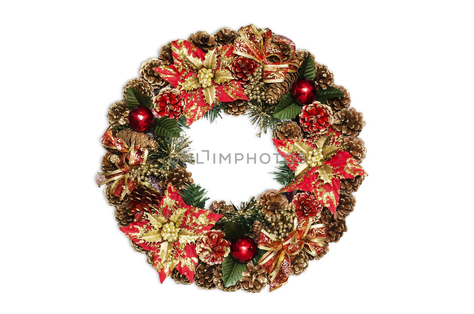 Christmas door decoration isolated on the white background. Christmas red wreath.