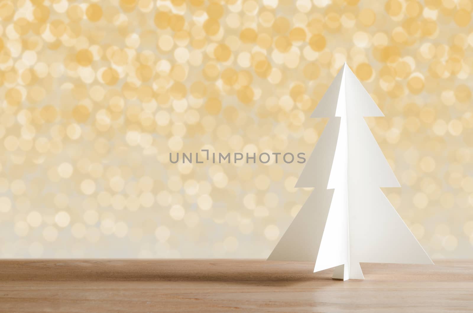 Christmas tree with lights snow winter background. Christmas tree paper craft. 