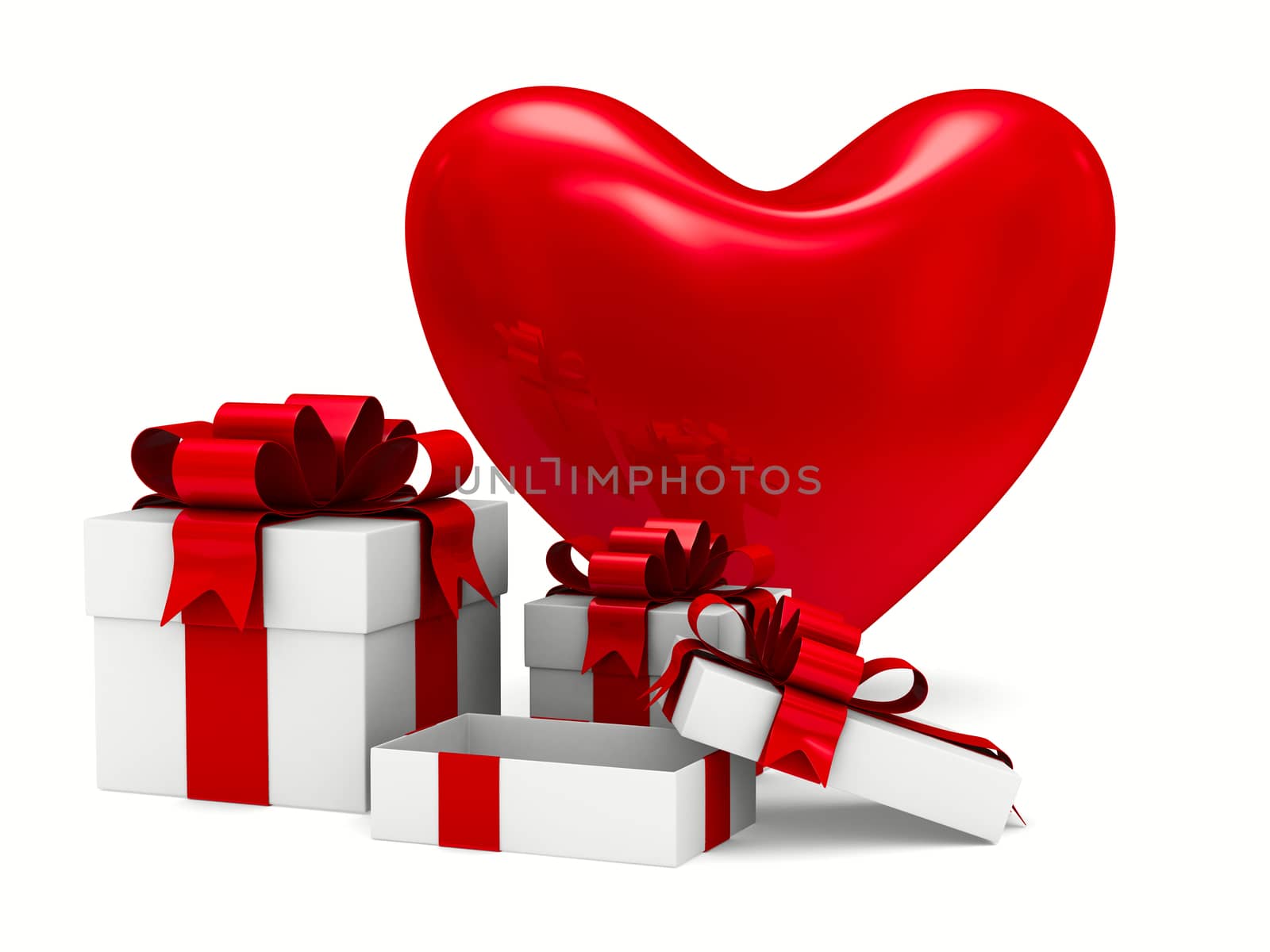 Heart and gift box on white background. Isolated 3D image
