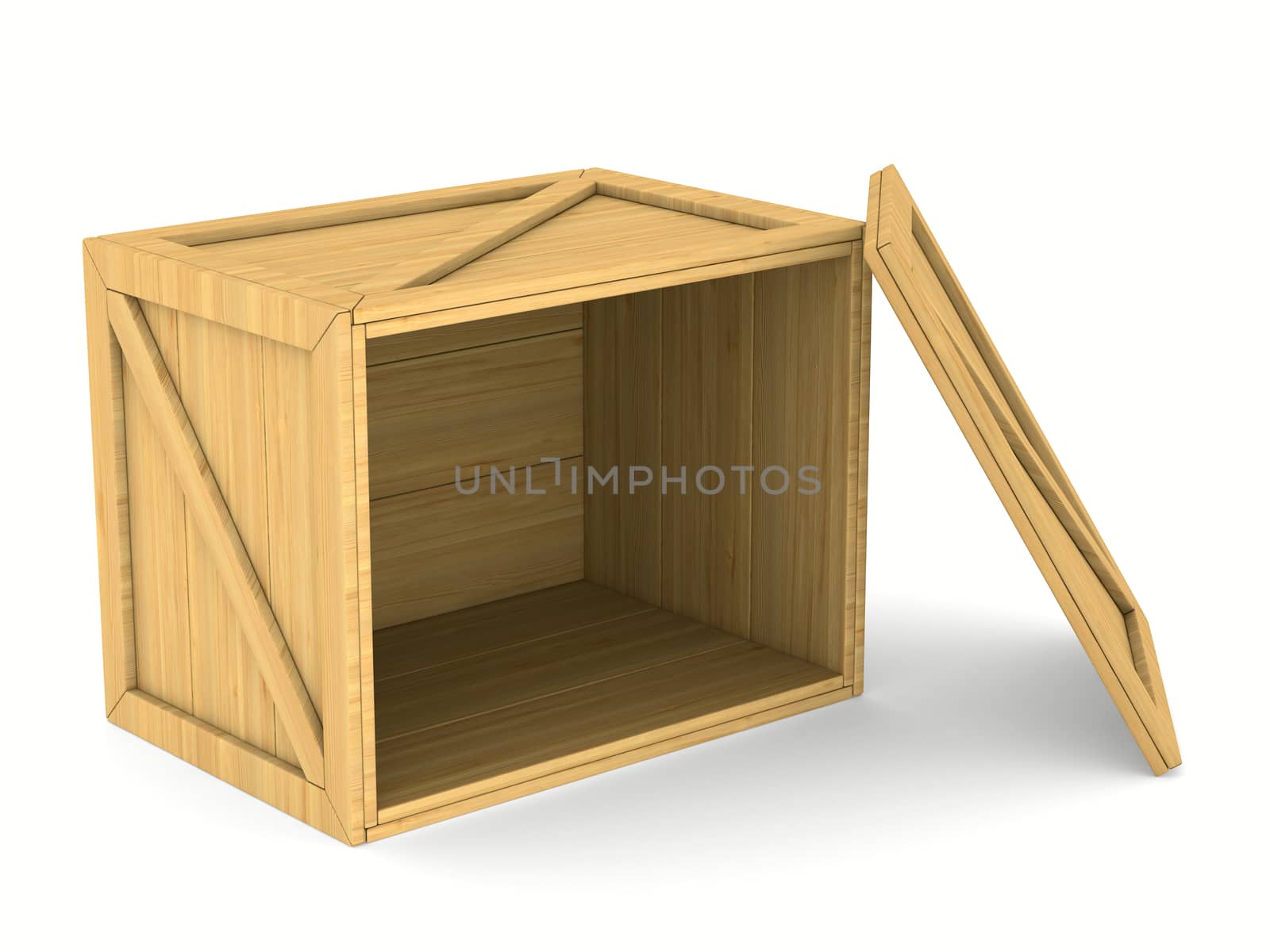empty wooden box. Isolated 3D image by ISerg