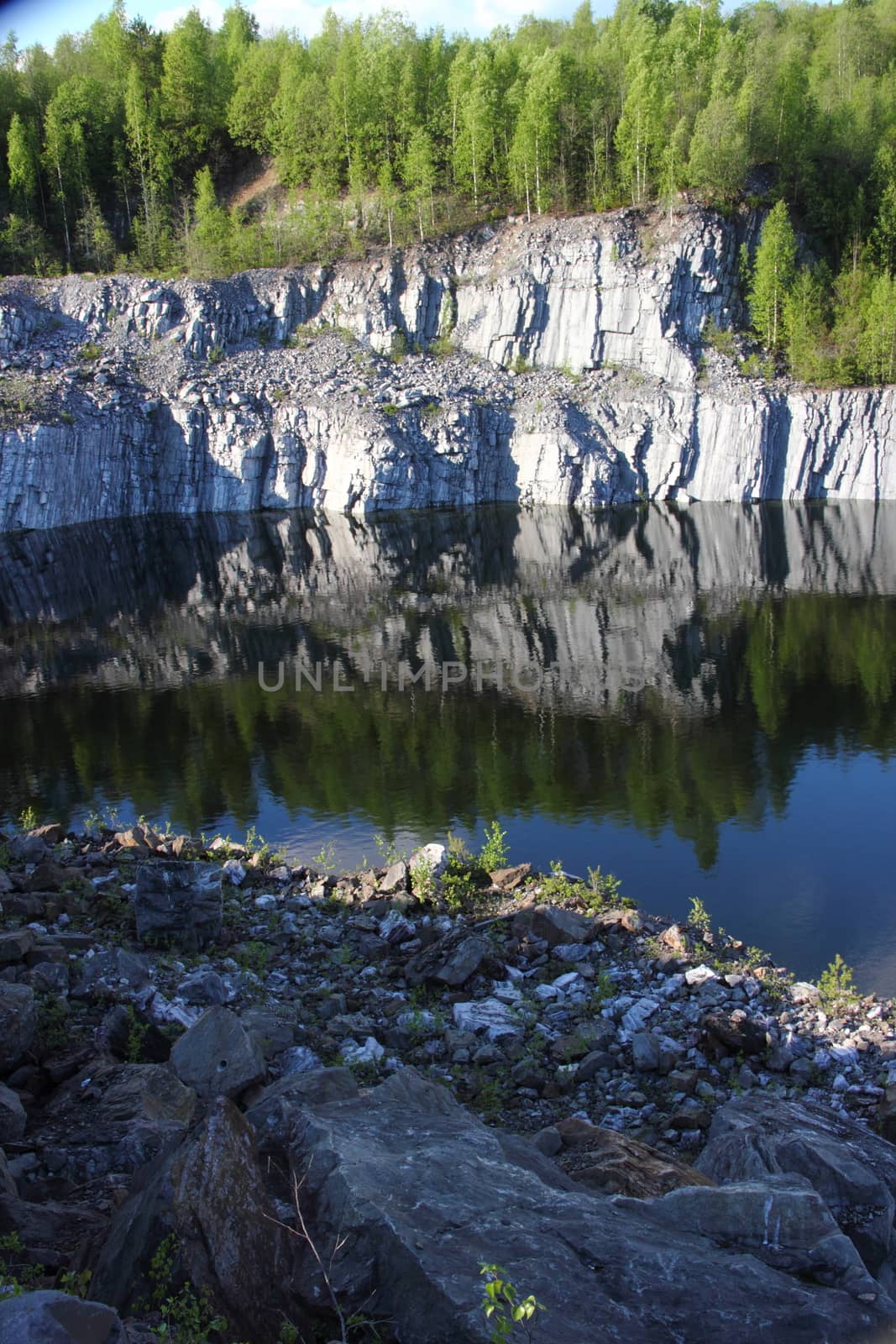 Marble quarry in Ruskeala, Republic of Karelia, Russia. View from above