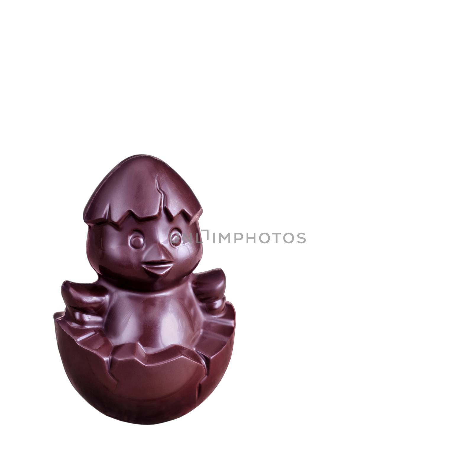 Chocolate chick in shell isolated on a white background. The symbol of the coming 2017