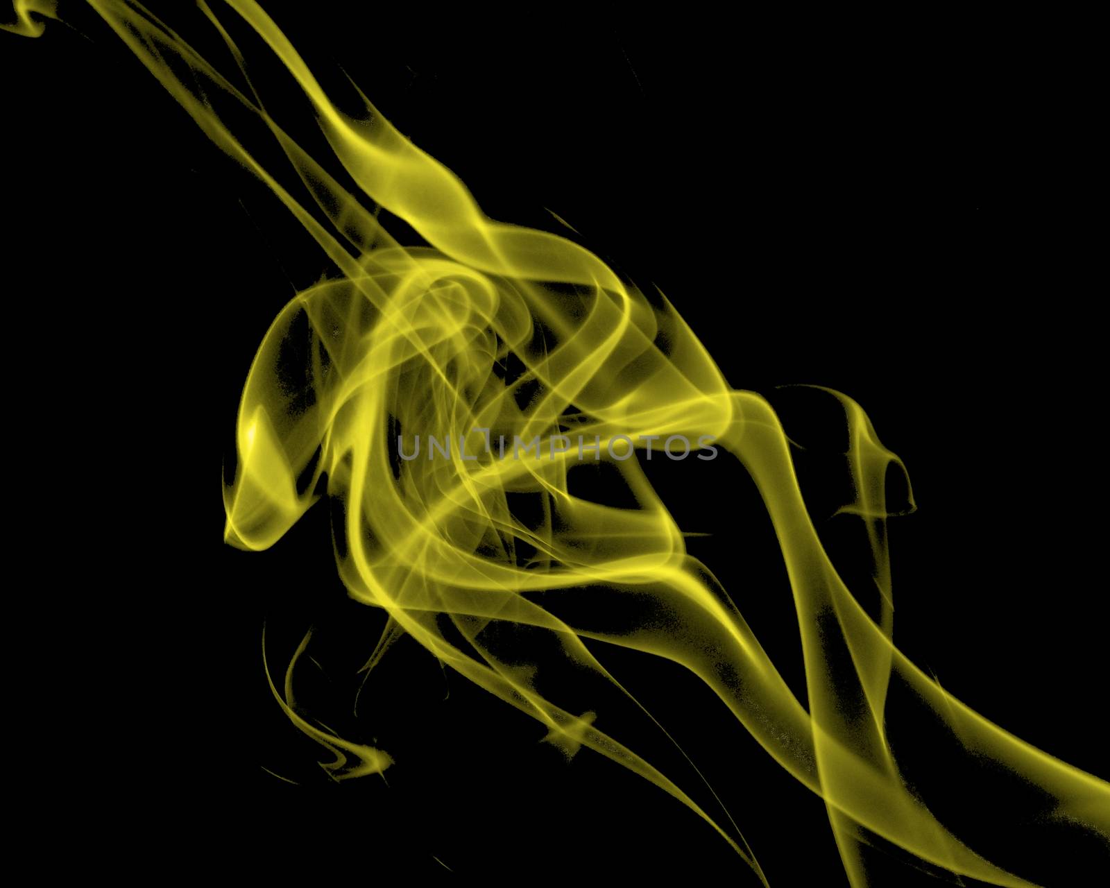 Yellow Abstract Fancy Smoke Figures on Black background