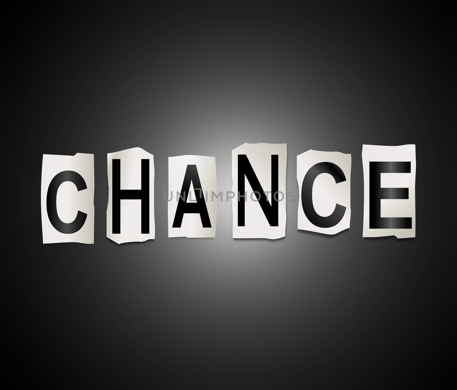 Illustration depicting a set of cut out printed letters arranged to form the word chance.