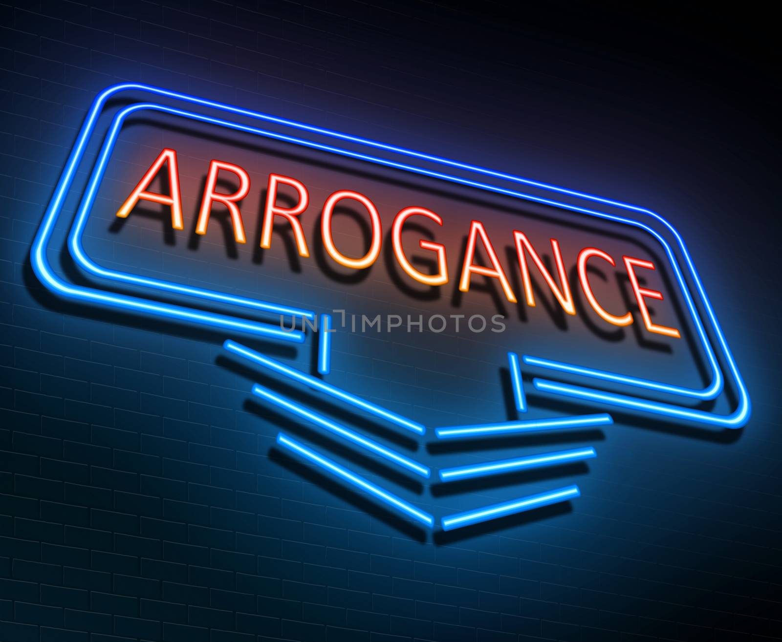 Illustration depicting an illuminated neon sign with an arrogance concept.