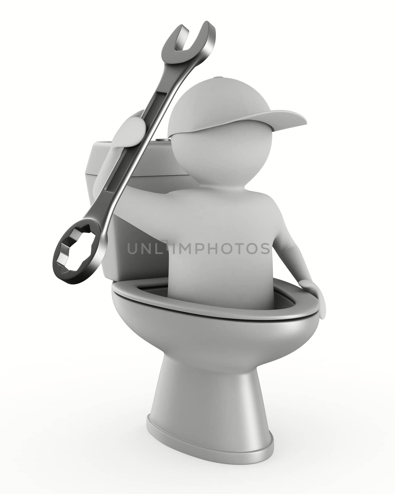 repair toilet on white background. Isolated 3D image by ISerg