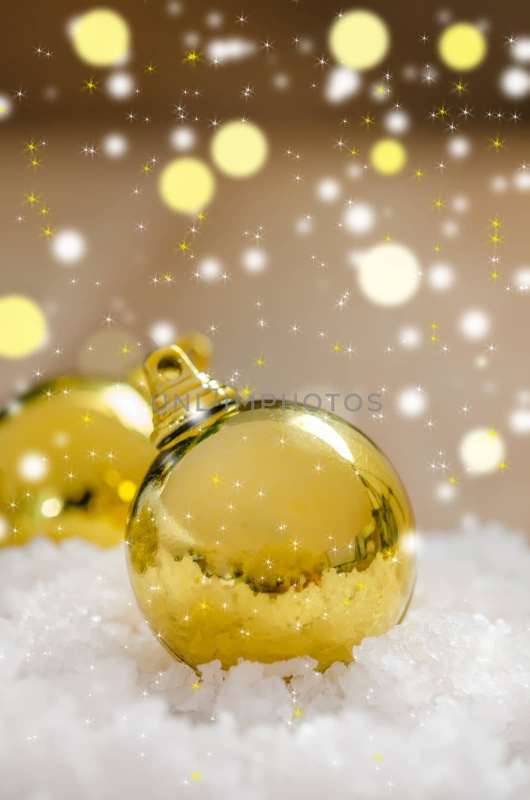 Christmas Decoration With Snow Over Wooden Background