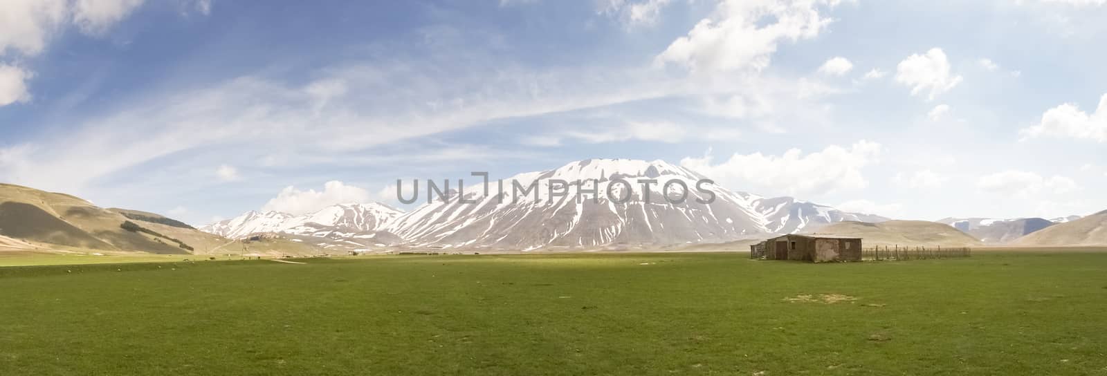 Italy, Castelluccio di Norcia: big plan of Monti Sibillini.