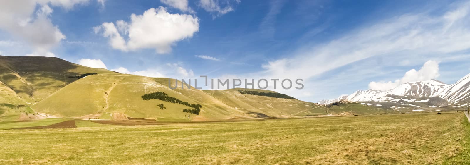 Italy, Castelluccio di Norcia: big plan of Monti Sibillini.