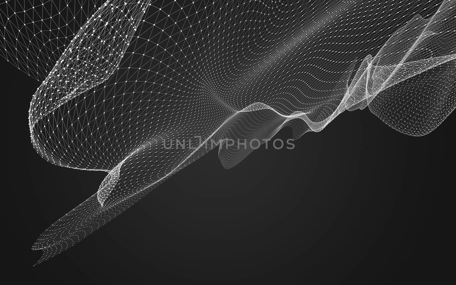 Abstract polygonal space low poly dark background with connecting dots and lines. Connection structure. 3d rendering