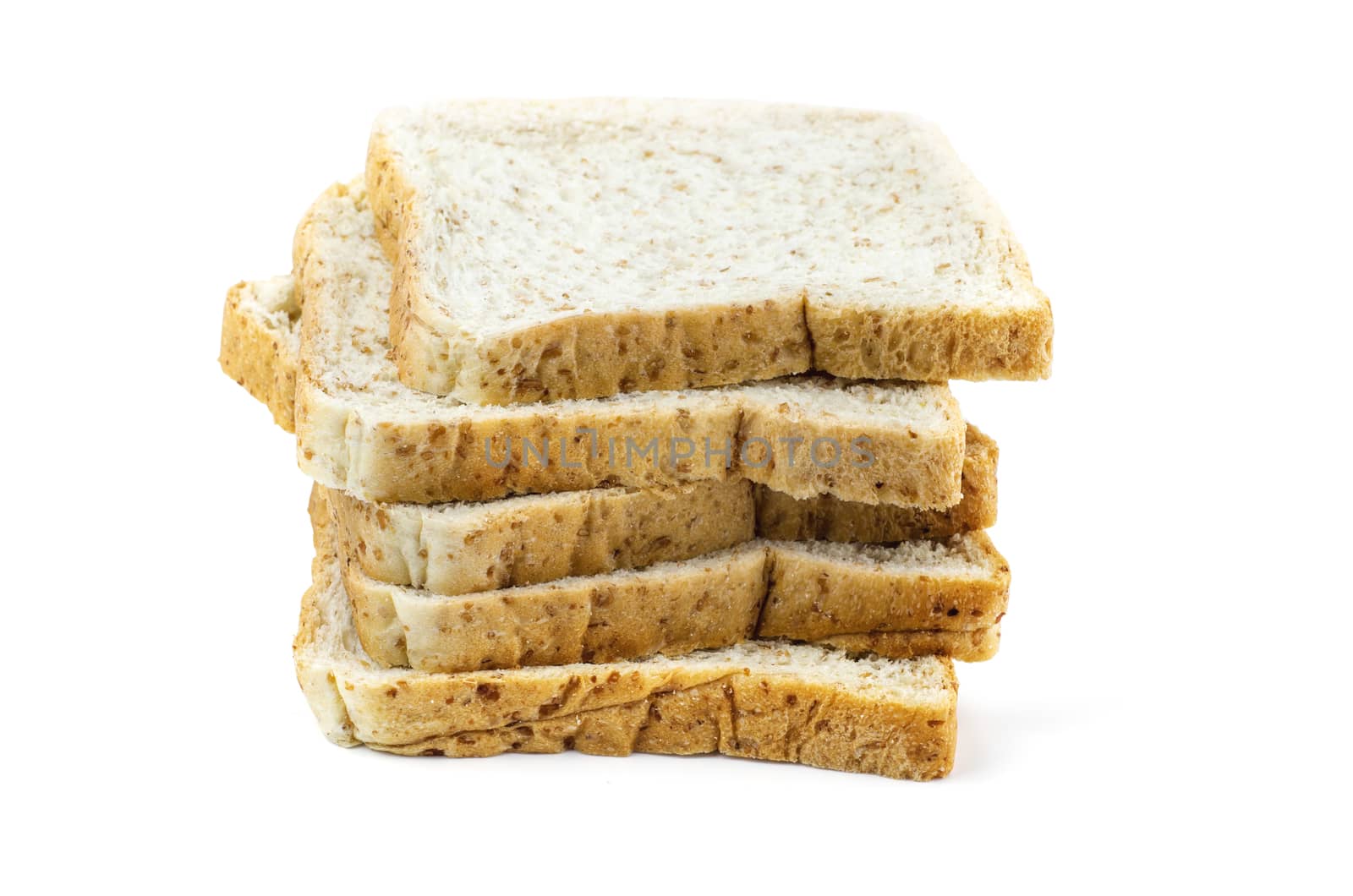 sliced whole wheat bread isolated on white background.