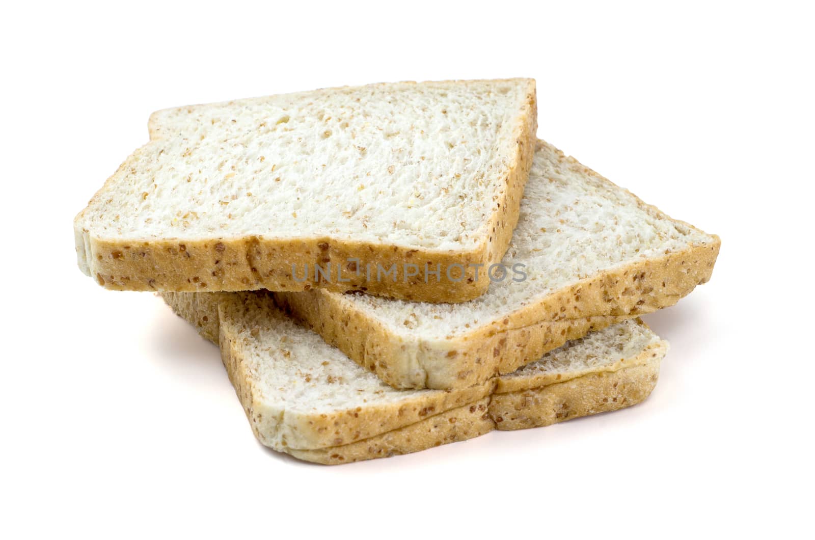 sliced whole wheat bread isolated on white background.