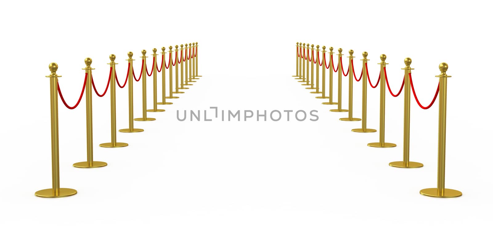Golden fence, stanchion with red barrier rope by cherezoff