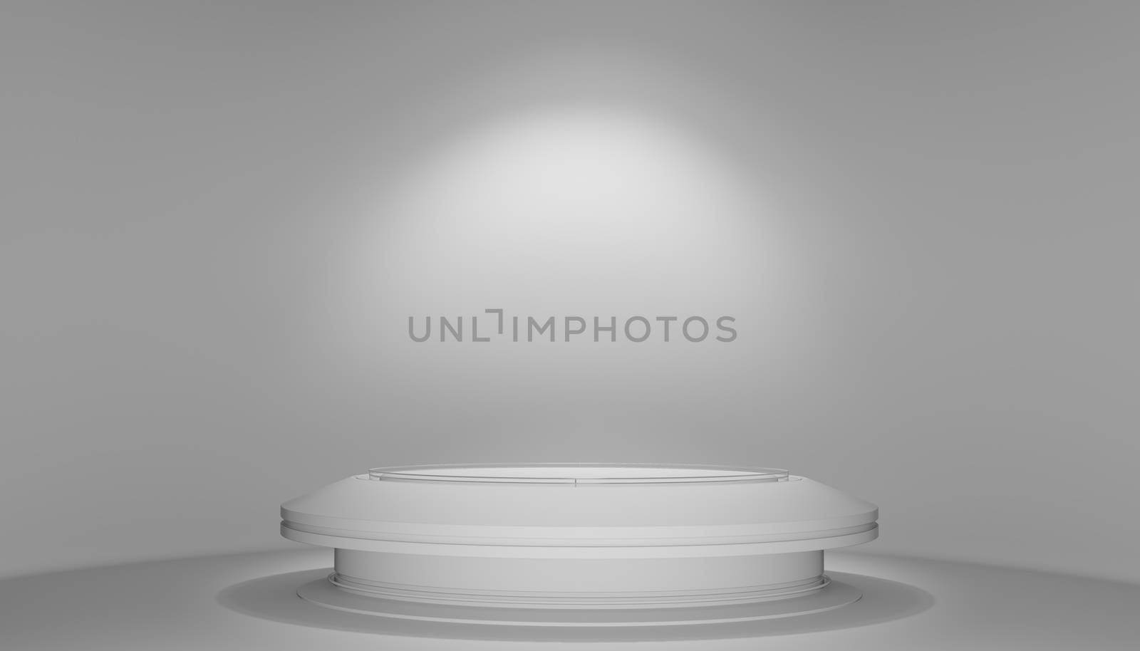 Empty light interior with circle table for your project. 3D illustration