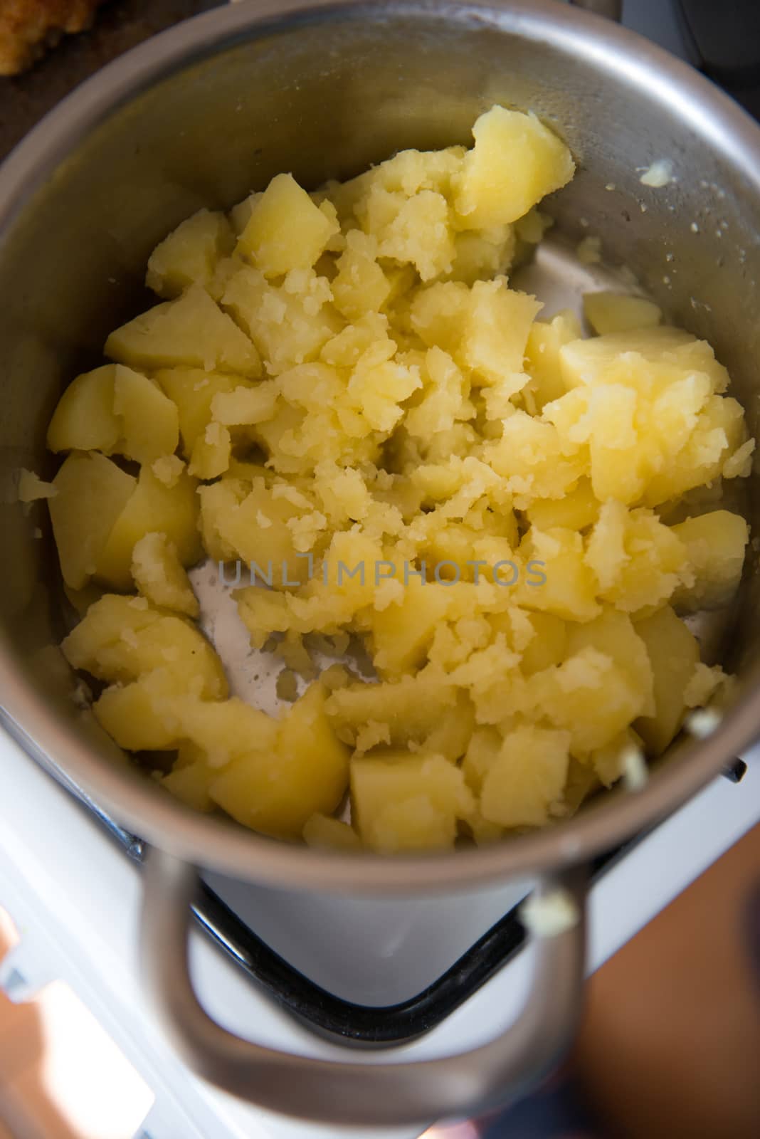 Mashed potatoes in pot , top view