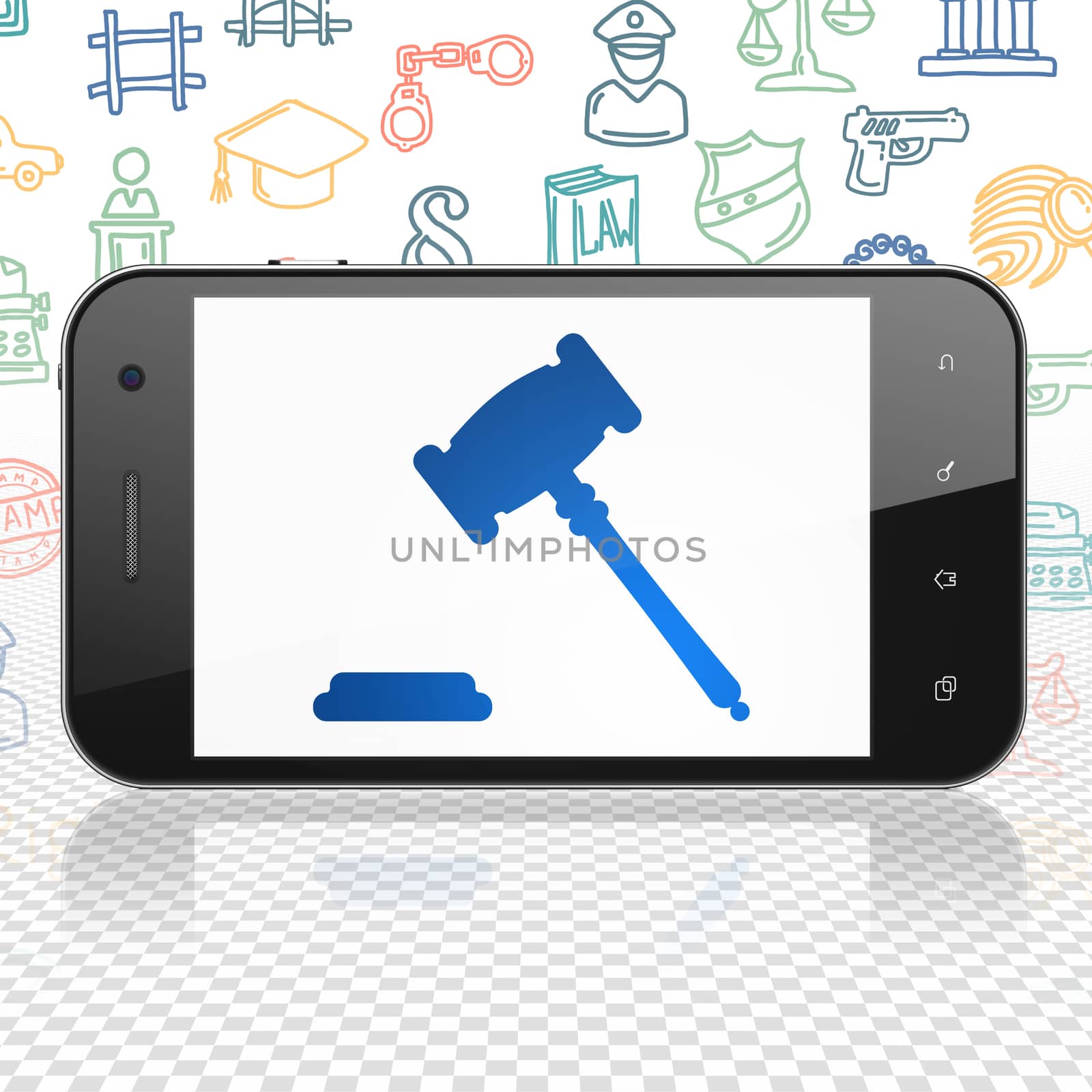Law concept: Smartphone with Gavel on display by maxkabakov