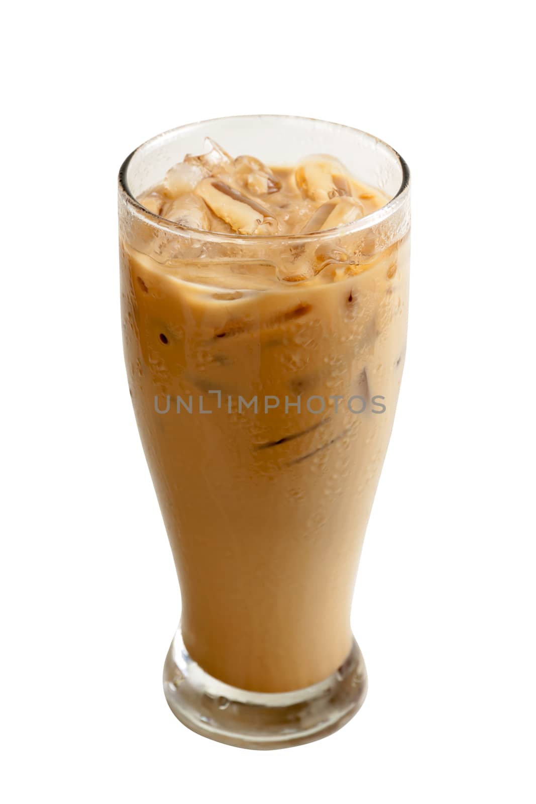 Ice espresso in glass on white background with clipping paths. selective soft focus.