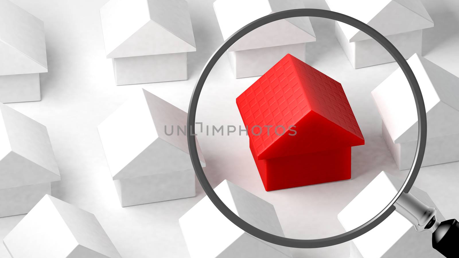 Close up of a house. Focus on its characteristics. Property comparison. Conceptual illustration. 3D Rendering