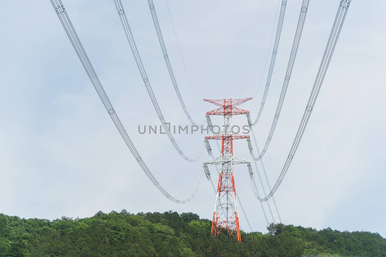 High voltage tower on mountain