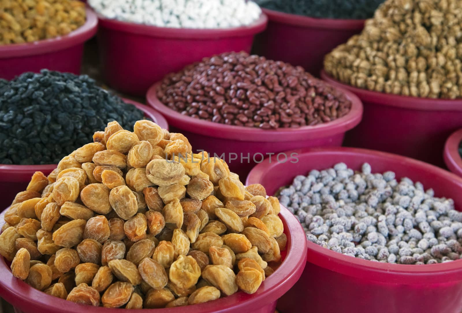 Dried fruit and nuts at a market in Bukhara, Uzbekistan
