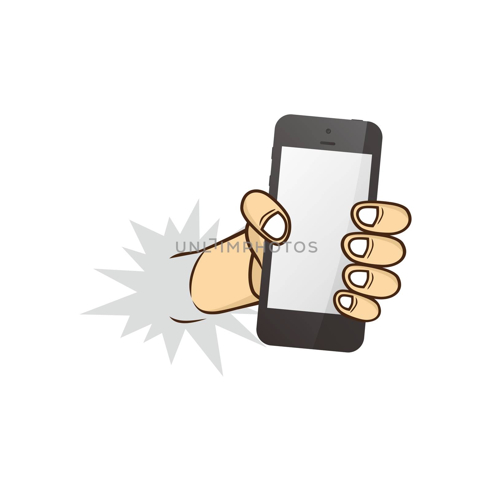 cartoon hand holding phone character vector illustration