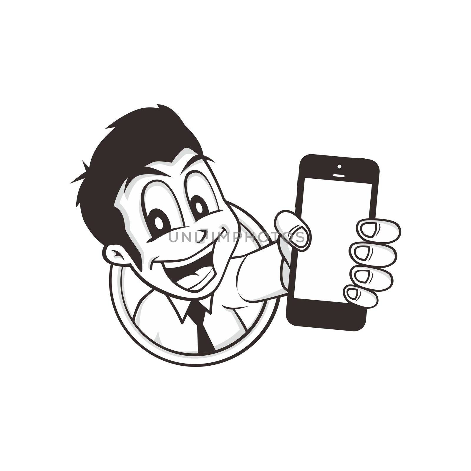 cartoon guy holding phone by vector1st