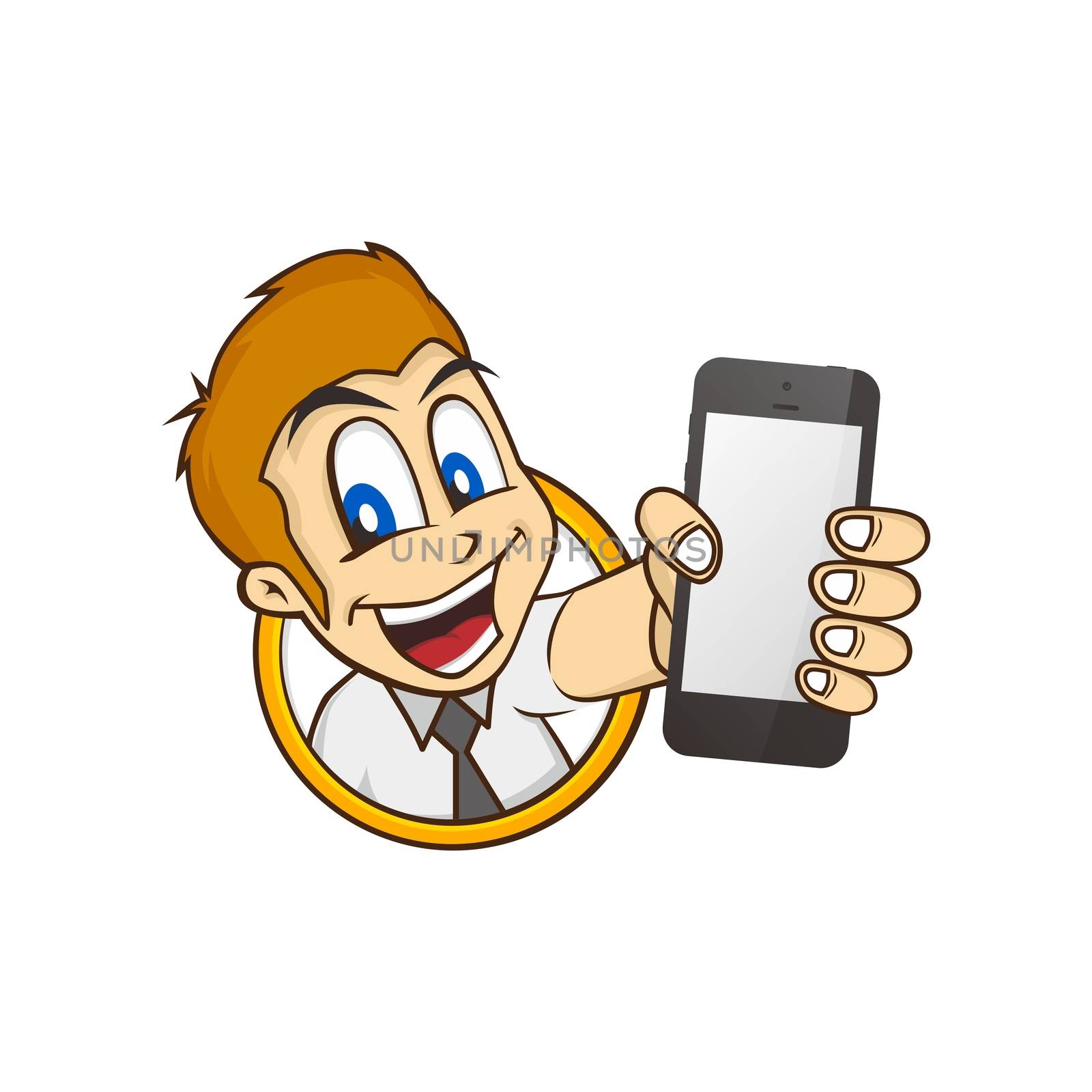 cartoon guy holding phone character vector illustration