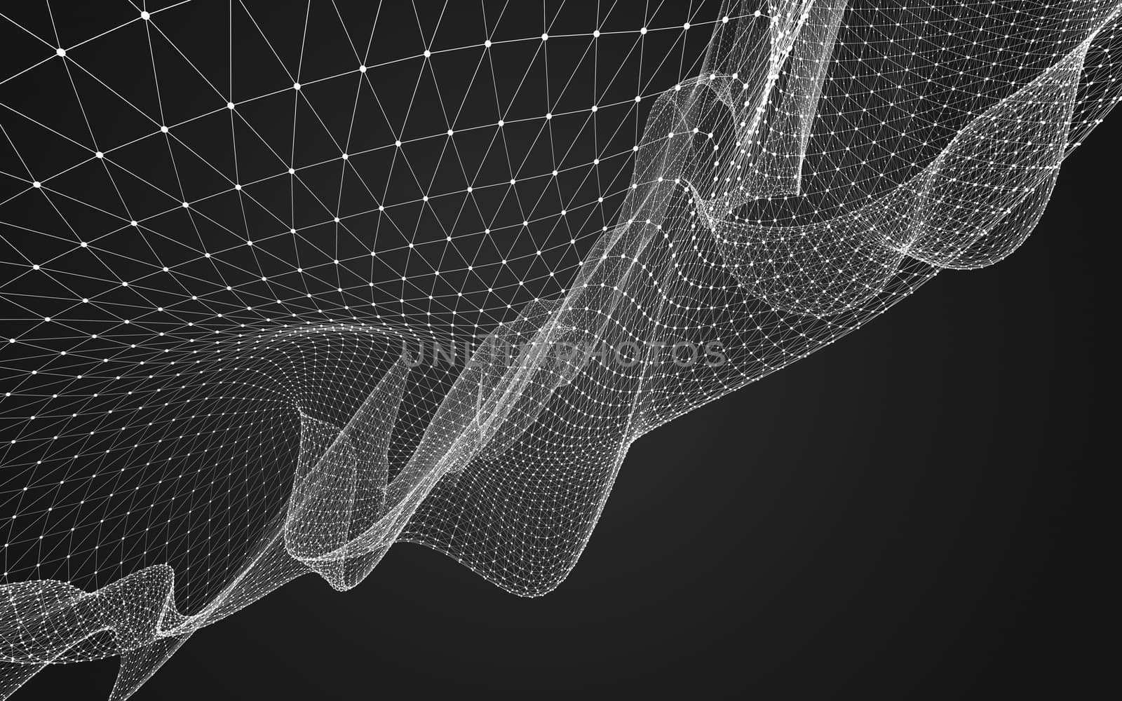 Abstract polygonal space low poly dark background with connecting dots and lines. Connection structure. 3d rendering